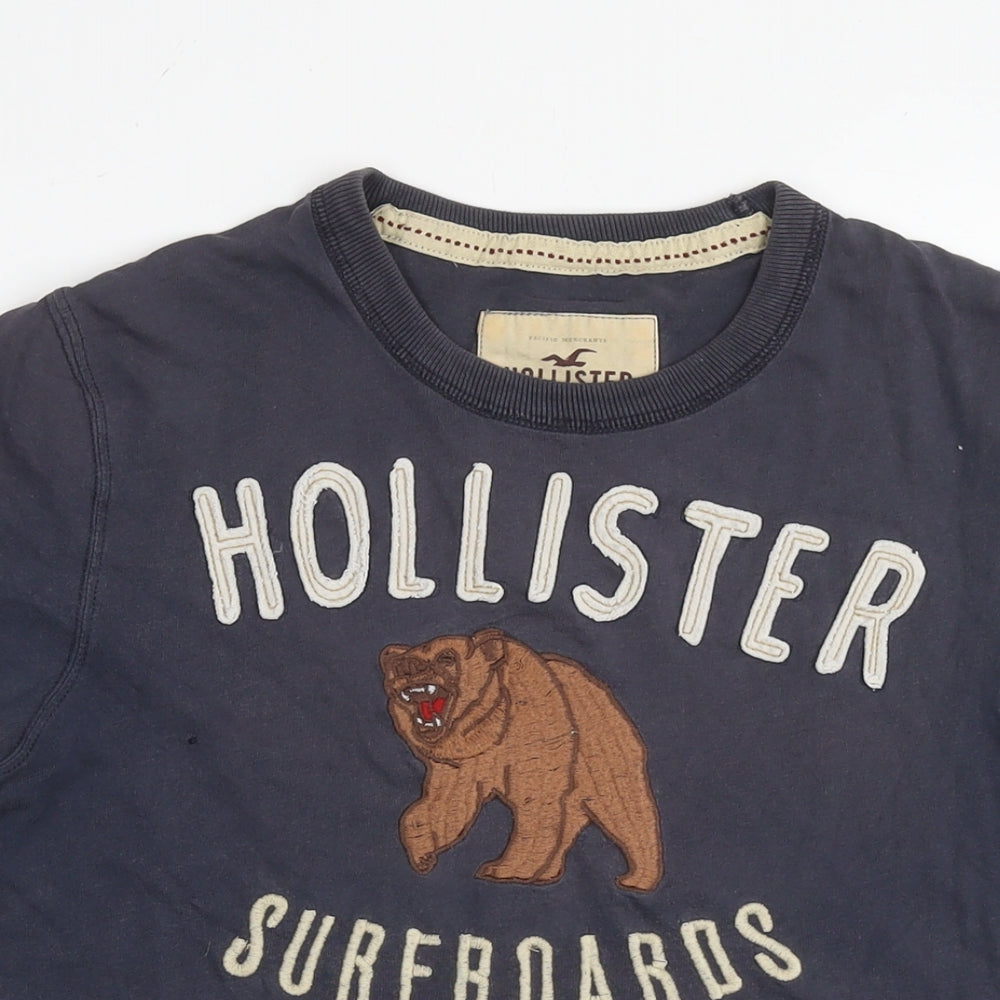 Hollister Womens Grey Cotton Basic T-Shirt Size M Round Neck - Logo Bear