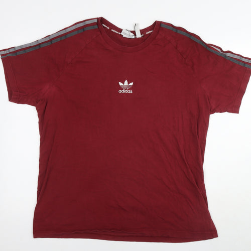 adidas Mens Red Cotton T-Shirt Size XL Round Neck - Logo