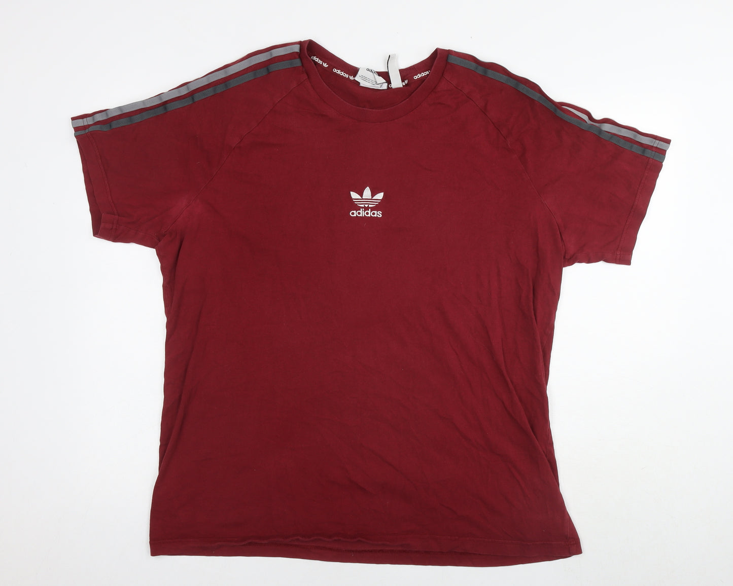 adidas Mens Red Cotton T-Shirt Size XL Round Neck - Logo