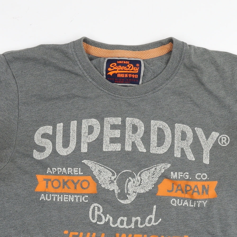 Superdry Mens Grey Cotton T-Shirt Size L Round Neck - Logo