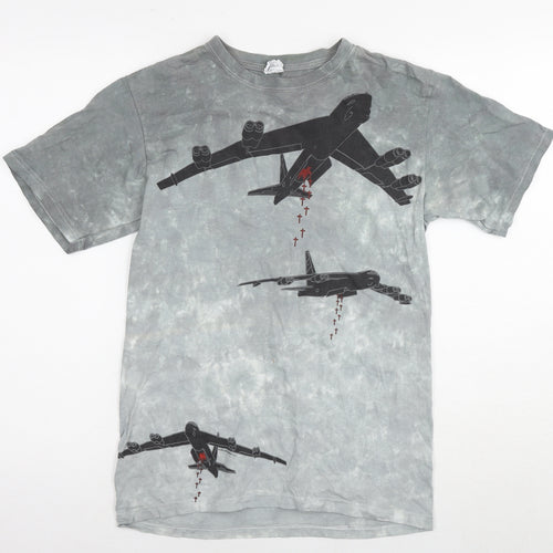 Anvil Mens Grey Cotton T-Shirt Size S Round Neck - Planes