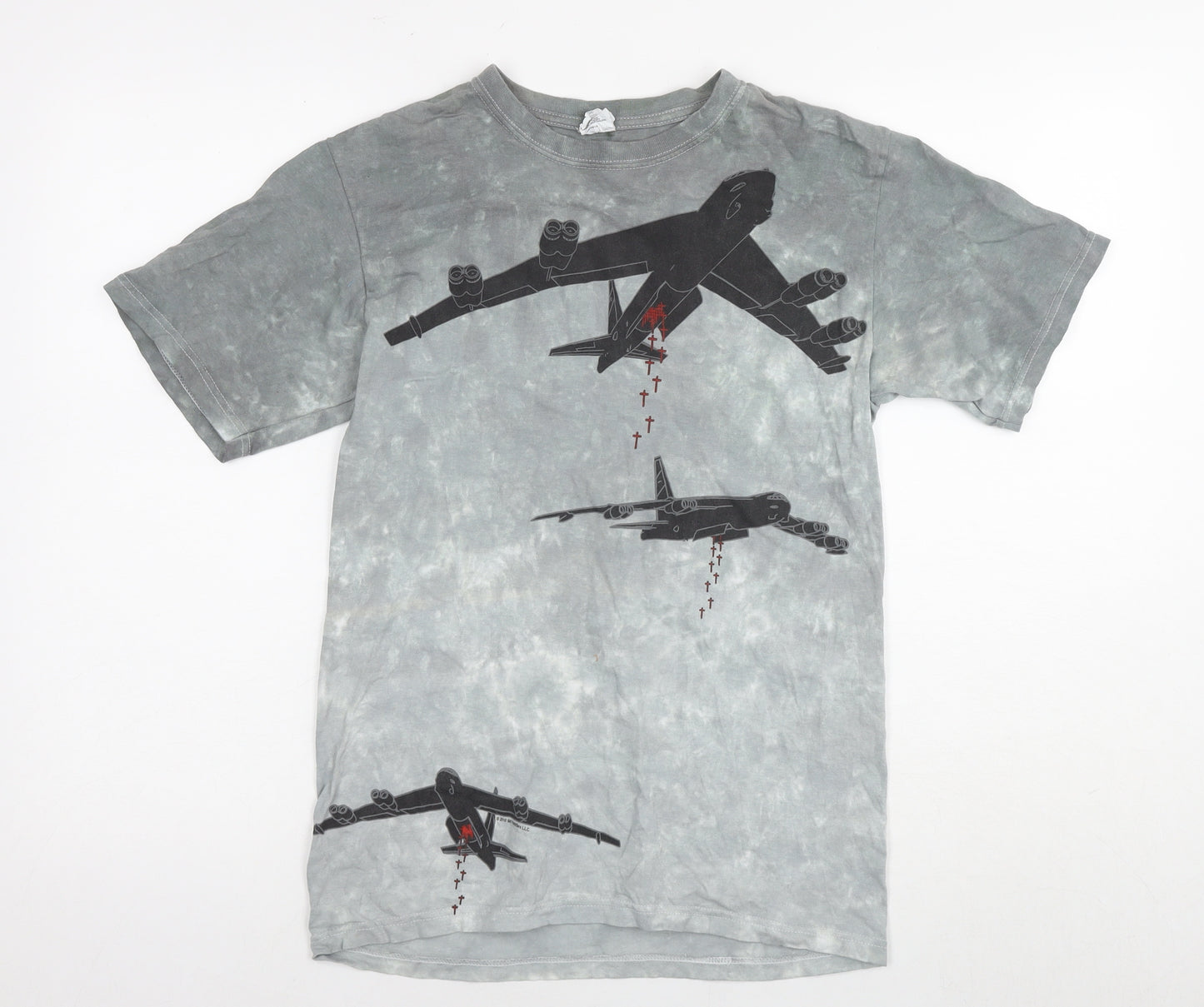 Anvil Mens Grey Cotton T-Shirt Size S Round Neck - Planes