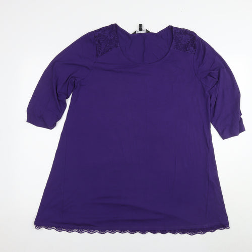 Ulla Popken Womens Purple Viscose T-Shirt Dress Size 14 Round Neck Pullover - Size 14-16