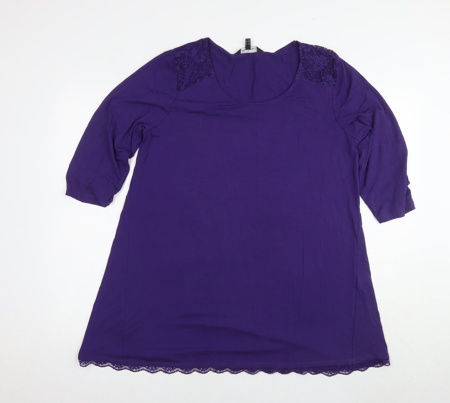 Ulla Popken Womens Purple Viscose T-Shirt Dress Size 14 Round Neck Pullover - Size 14-16