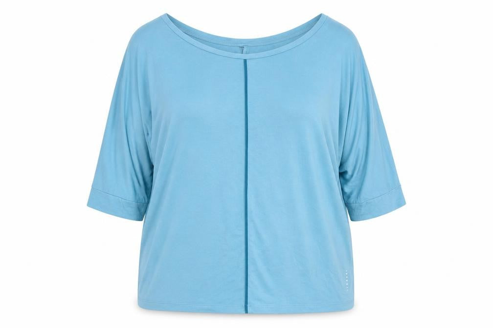 Front view of Asquith women’s blue viscose basic t-shirt, size XL, round neck
