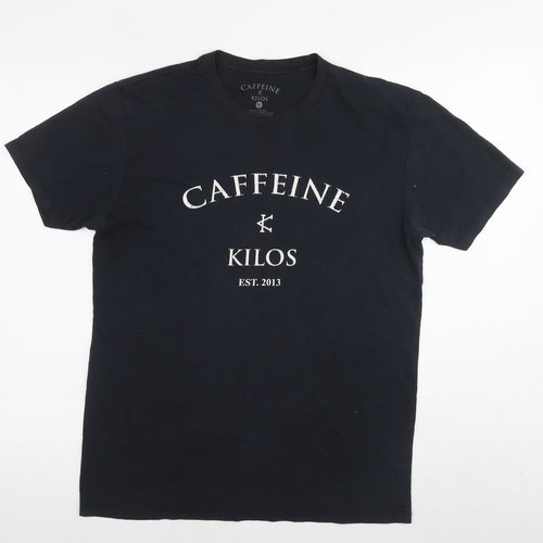 Caffeine & Kilos Mens Black Cotton T-Shirt Size M Round Neck - Logo