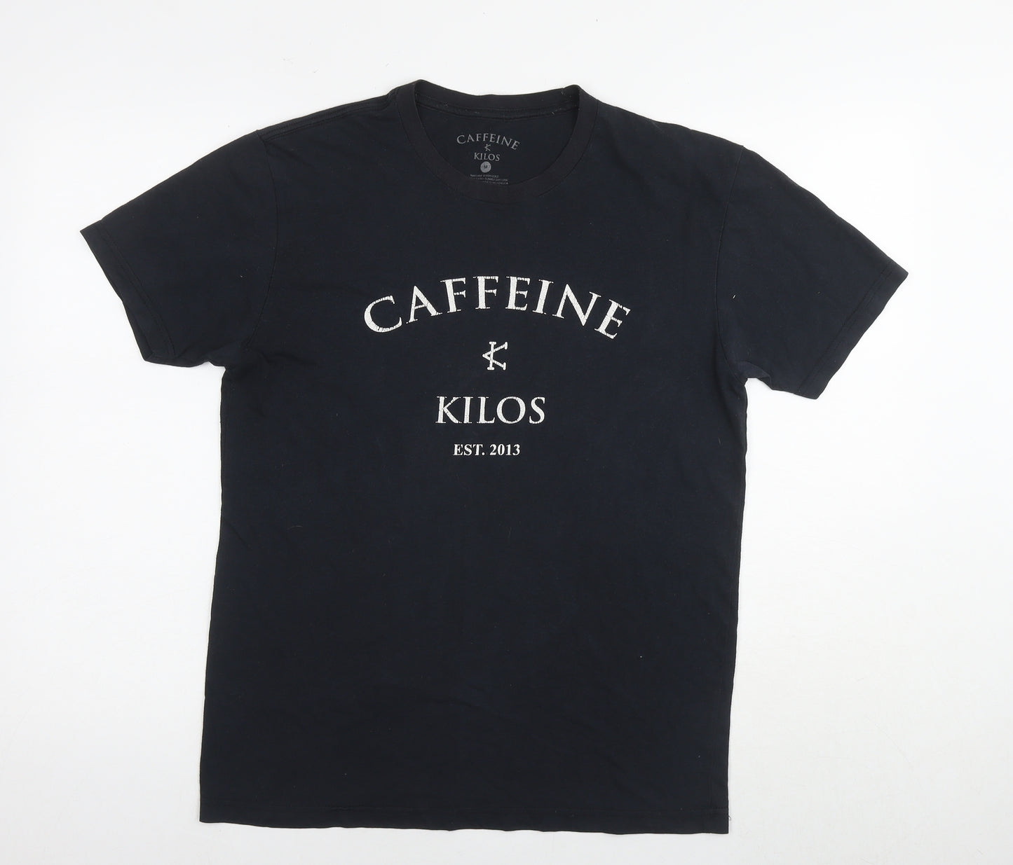 Caffeine & Kilos Mens Black Cotton T-Shirt Size M Round Neck - Logo