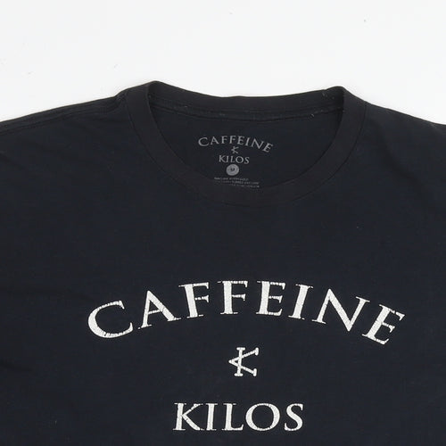 Caffeine & Kilos Mens Black Cotton T-Shirt Size M Round Neck - Logo