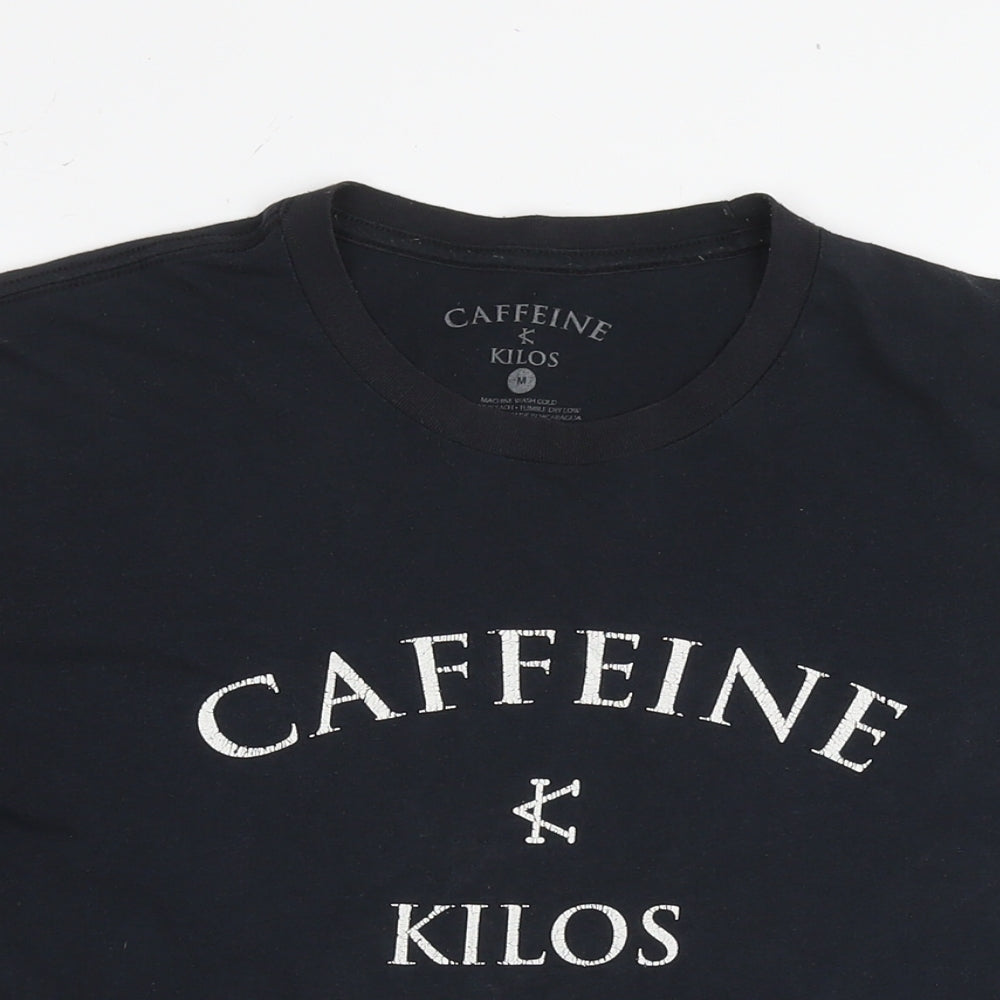 Caffeine & Kilos Mens Black Cotton T-Shirt Size M Round Neck - Logo