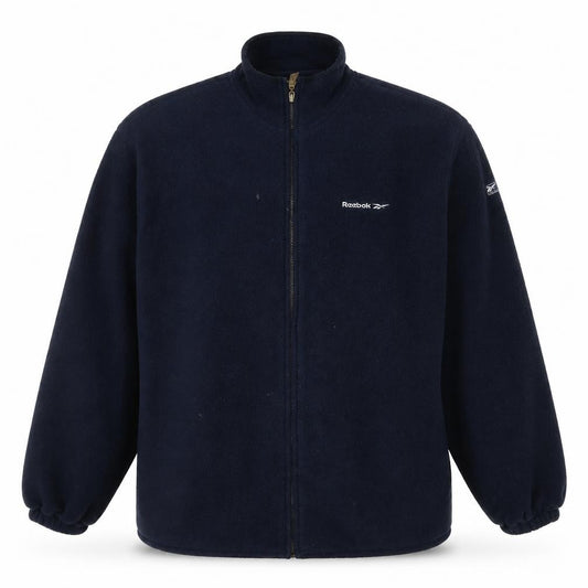 Front view of Reebok men’s blue jacket, size S, zip