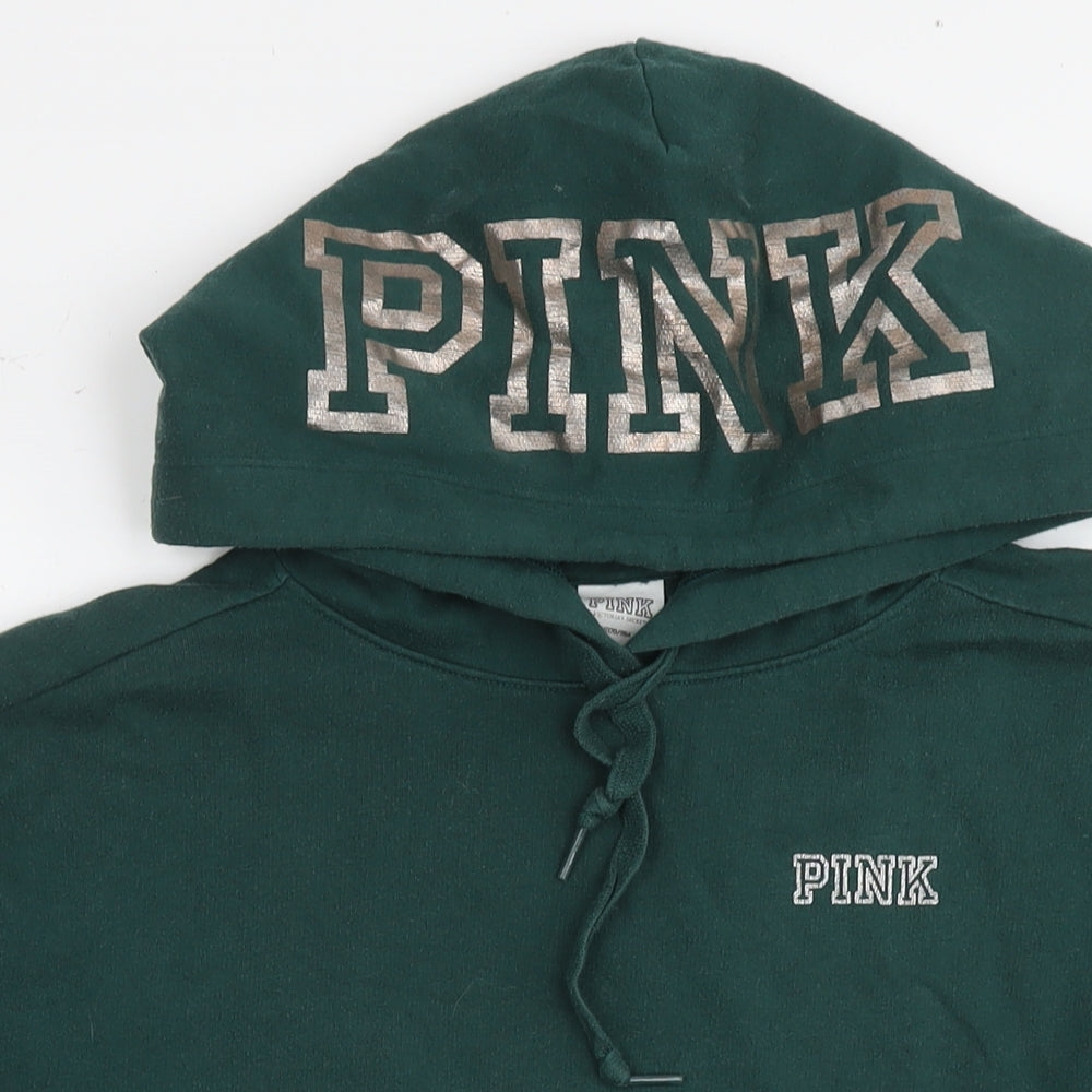 PINK Womens Green Cotton Pullover Hoodie Size M Pullover