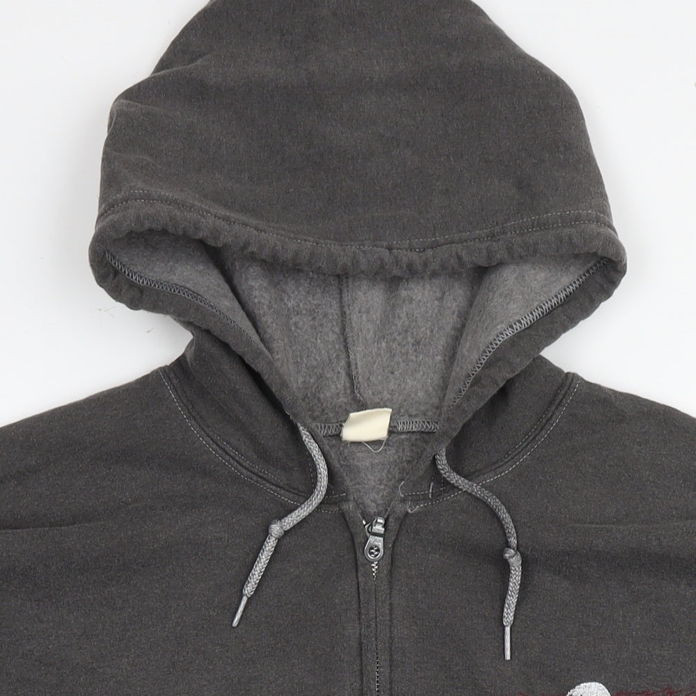 Urban Outfitters Mens Grey Cotton Full Zip Hoodie Size M - Skull Flames