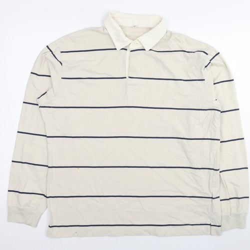 Uniqlo Mens White Striped Cotton Polo Size L Collared Pullover