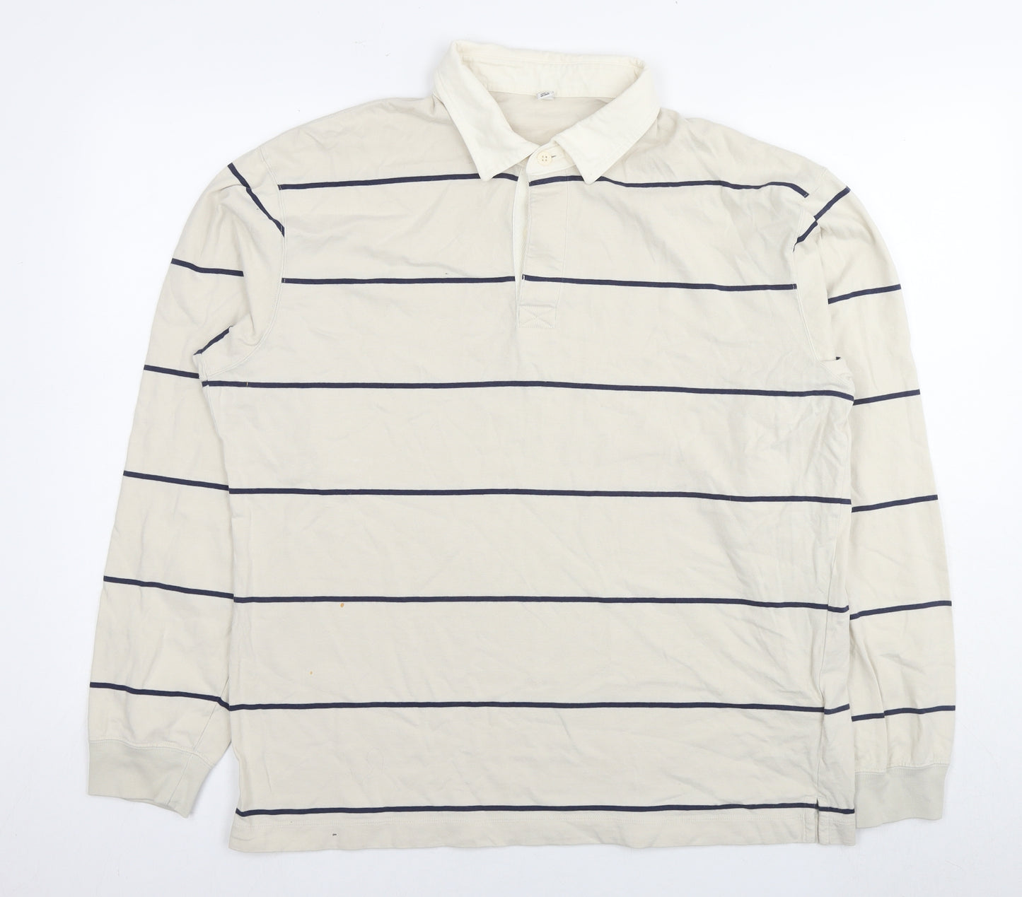 Uniqlo Mens White Striped Cotton Polo Size L Collared Pullover