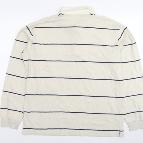 Uniqlo Mens White Striped Cotton Polo Size L Collared Pullover