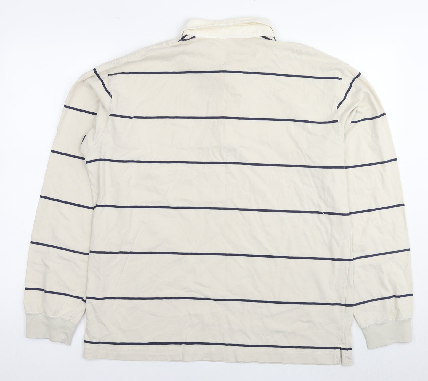 Uniqlo Mens White Striped Cotton Polo Size L Collared Pullover