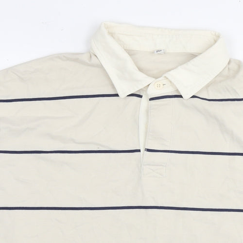 Uniqlo Mens White Striped Cotton Polo Size L Collared Pullover