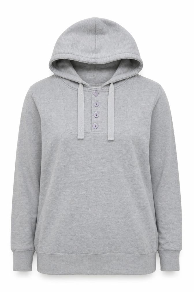 Front view of LUFC women’s grey cotton pullover hoodie, size 2XL, pullover