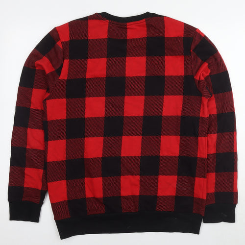 Calvin Klein Mens Red Check Cotton Pullover Sweatshirt Size M - Logo