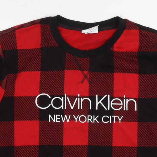 Calvin Klein Mens Red Check Cotton Pullover Sweatshirt Size M - Logo