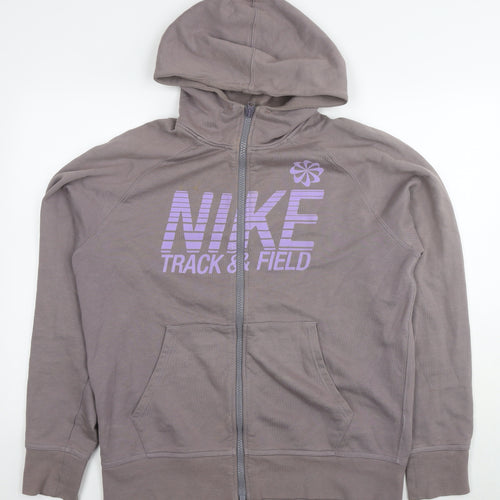 Nike Mens Grey Cotton Full Zip Hoodie Size L - Logo