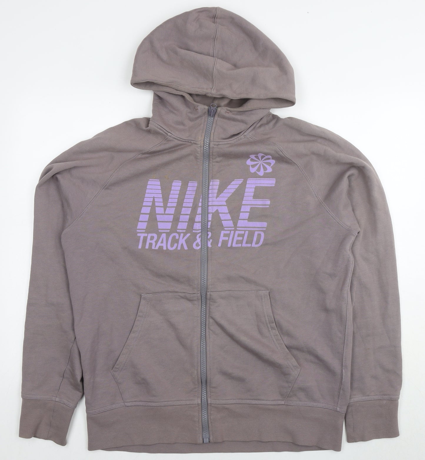 Nike Mens Grey Cotton Full Zip Hoodie Size L - Logo