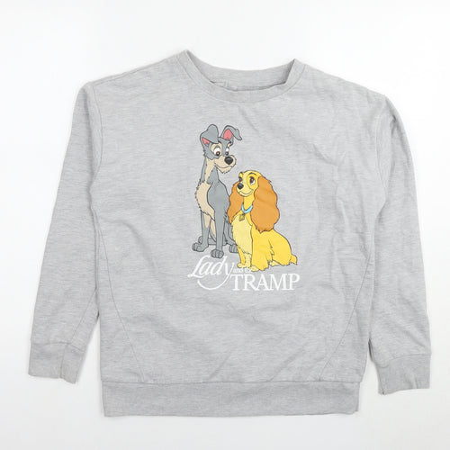 Lady And The Tramp Womens Grey Cotton Pullover Sweatshirt Size 8 Pullover - Logo