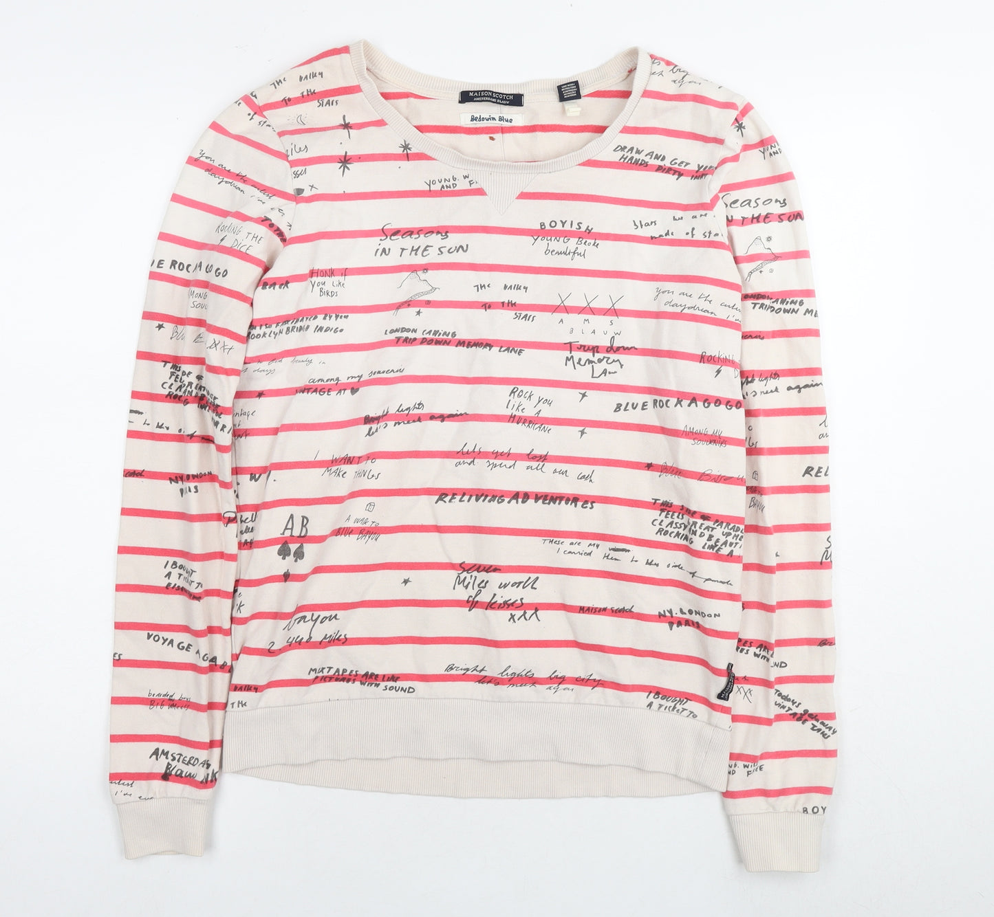 Maison Scotch Womens Ivory Striped Cotton Pullover Sweatshirt Size M Pullover - Text