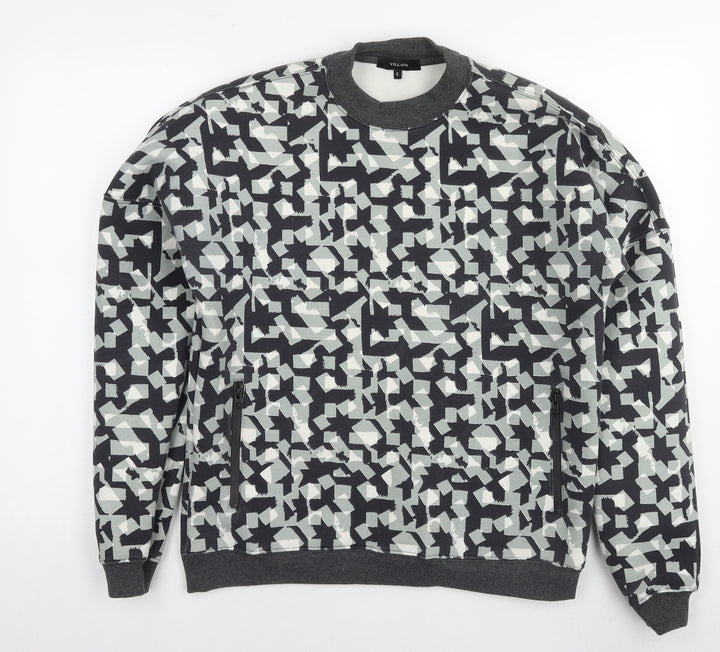 Villain Mens Multicoloured Geometric Polyester Pullover Sweatshirt Size S