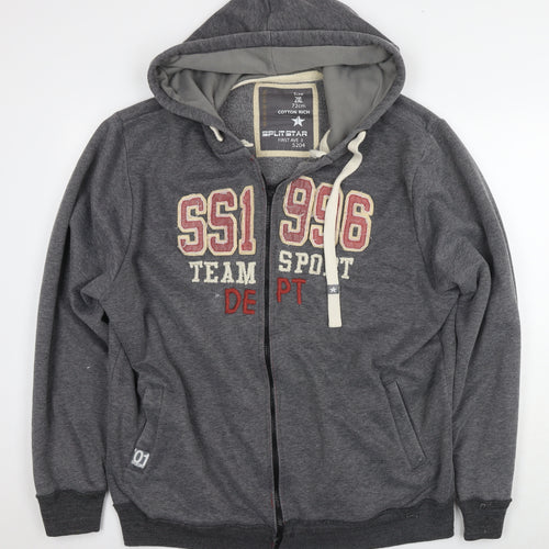 Split Star Womens Grey Cotton Full Zip Hoodie Size 2XL Pullover - Logo