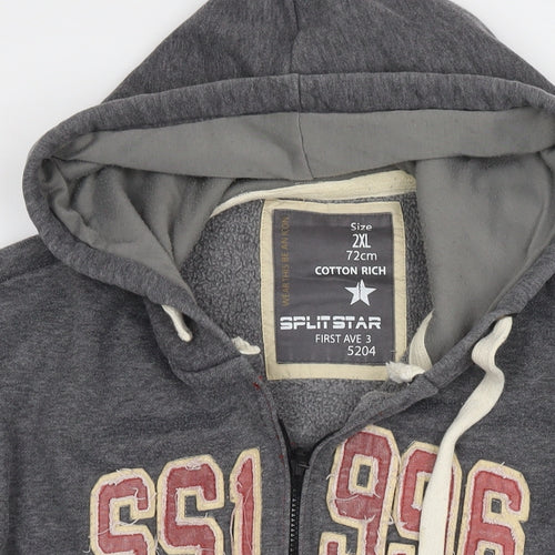 Split Star Womens Grey Cotton Full Zip Hoodie Size 2XL Pullover - Logo