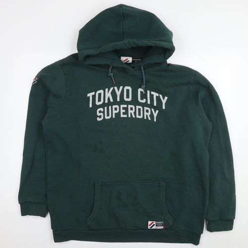 Superdry Mens Green Cotton Pullover Hoodie Size M - Logo Size M/L