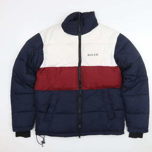 NICCE London Mens Multicoloured Striped Puffer Jacket Jacket Size XS Zip