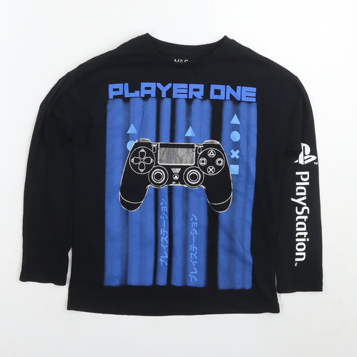 PlayStation Boys Black Cotton Basic T-Shirt Size 6-7 Years Round Neck Pullover - Console