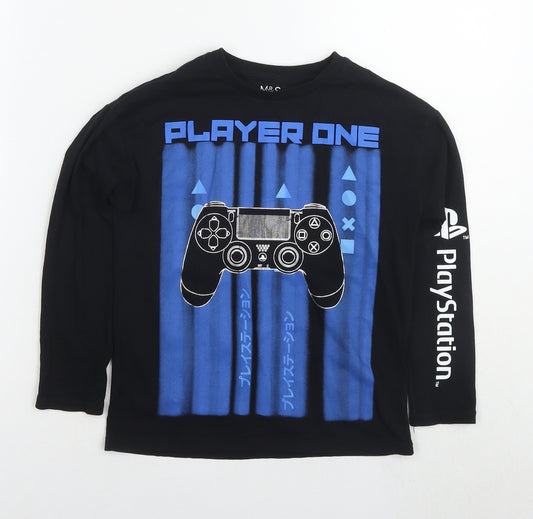 PlayStation Boys Black Cotton Basic T-Shirt Size 6-7 Years Round Neck Pullover - Console