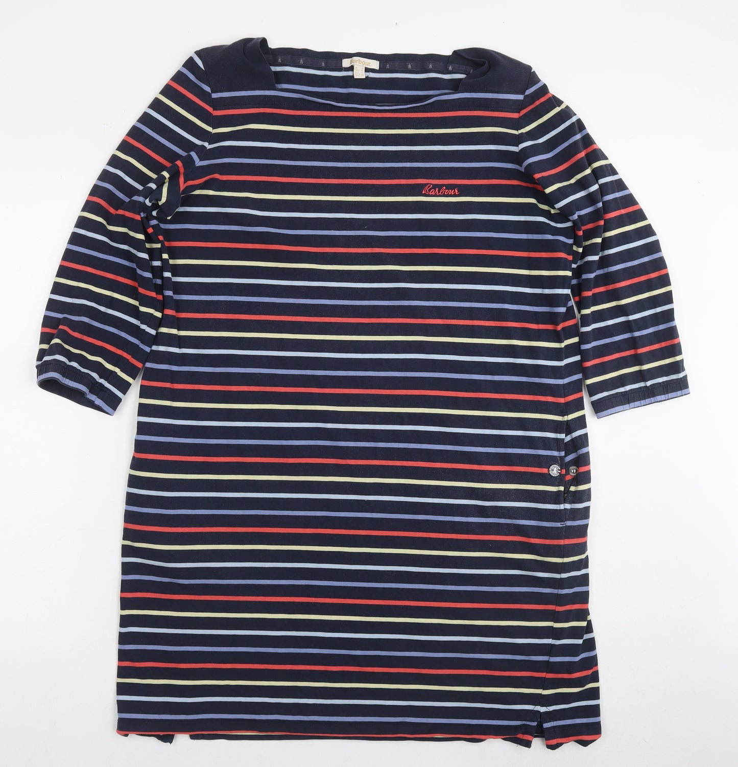 Barbour Womens Blue Striped Cotton T-Shirt Dress Size 16 Round Neck Pullover