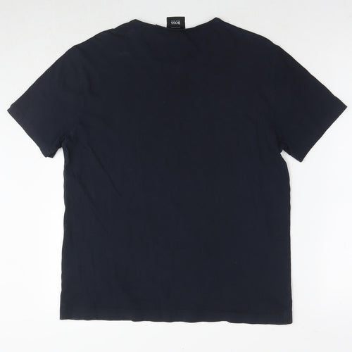 Boss Mens Black Cotton T-Shirt Size M Round Neck - Logo