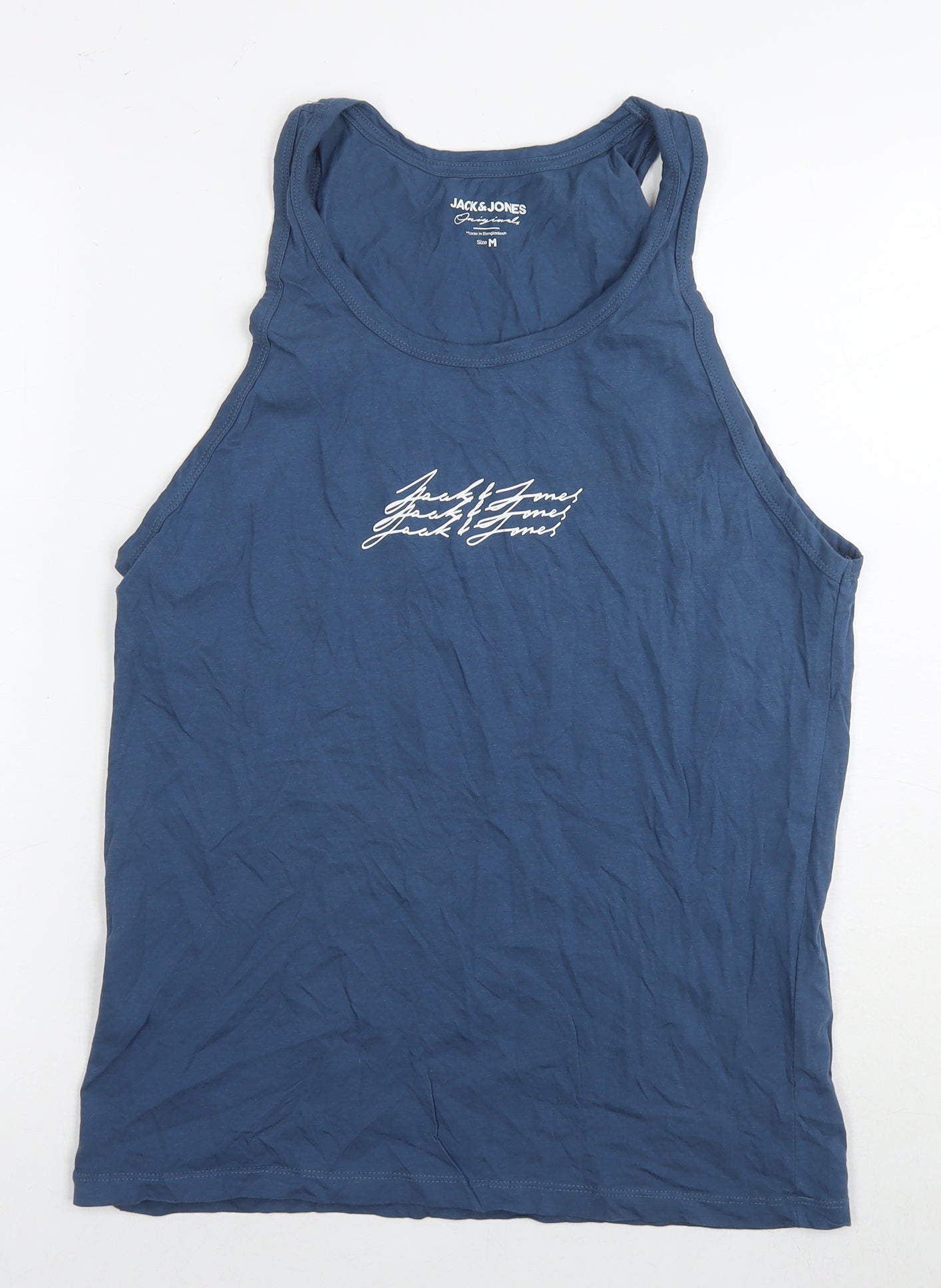 JACK & JONES Mens Blue Cotton T-Shirt Size M Round Neck - Logo