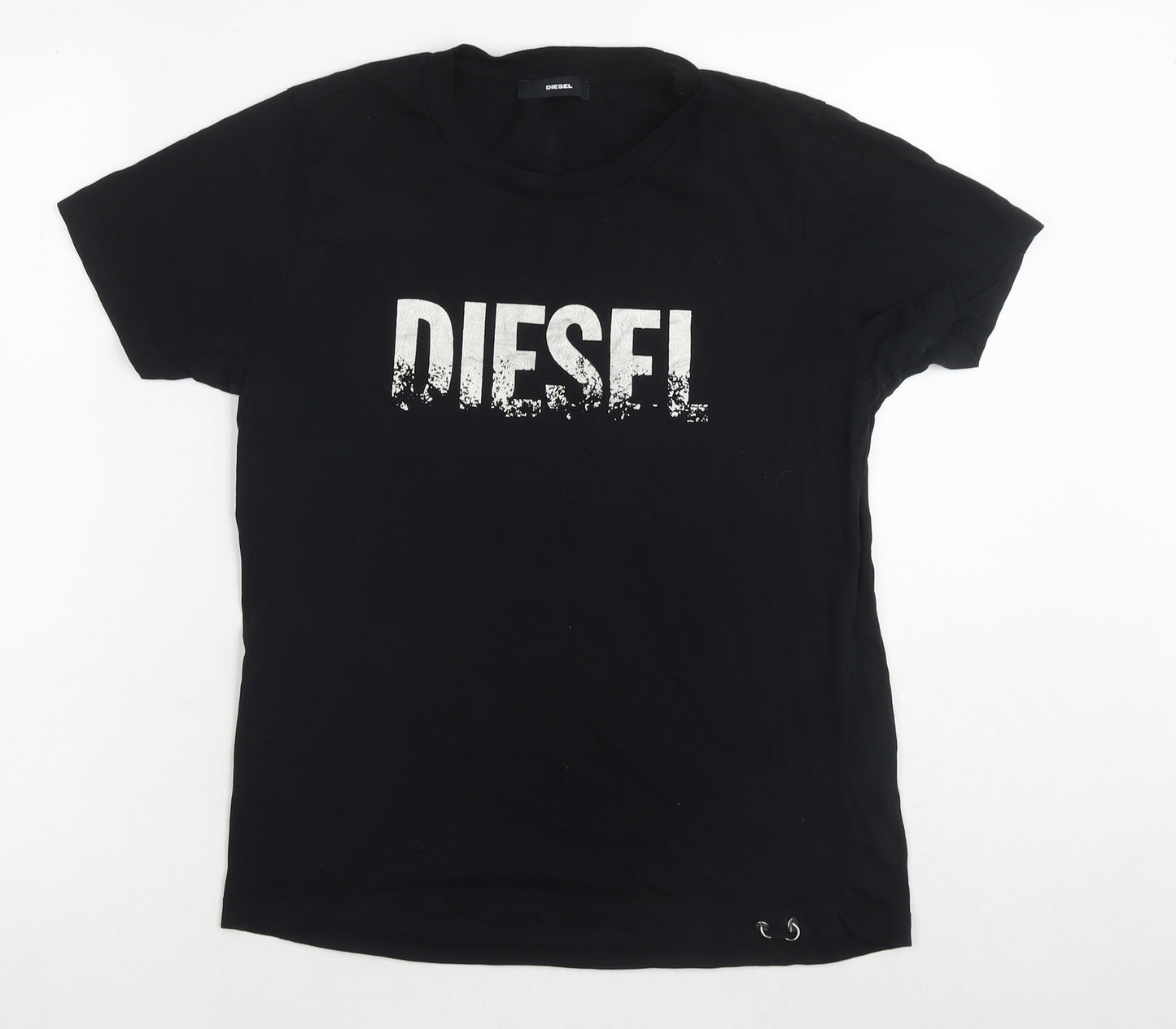 Diesel Womens Black Cotton Basic T-Shirt Size M Round Neck - Logo