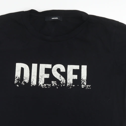 Diesel Womens Black Cotton Basic T-Shirt Size M Round Neck - Logo