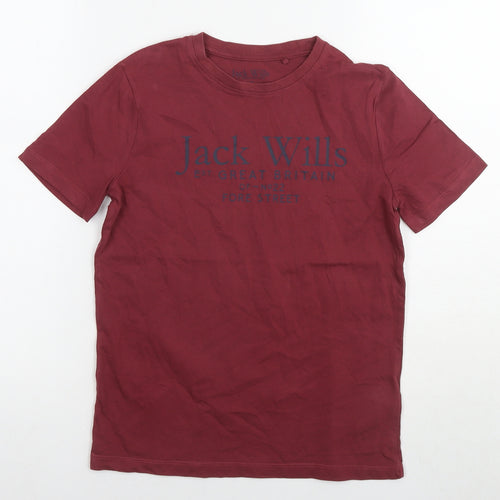 Jack Wills Boys Red Cotton Basic T-Shirt Size 9-10 Years Round Neck Pullover - Logo