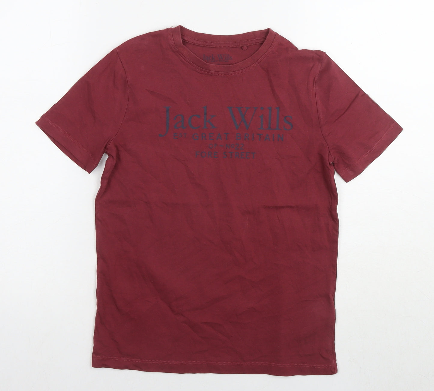 Jack Wills Boys Red Cotton Basic T-Shirt Size 9-10 Years Round Neck Pullover - Logo