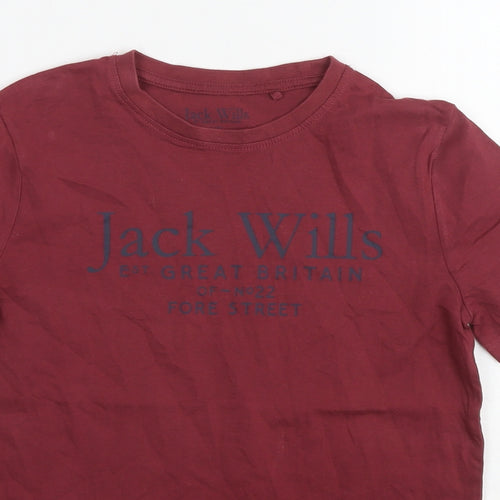 Jack Wills Boys Red Cotton Basic T-Shirt Size 9-10 Years Round Neck Pullover - Logo