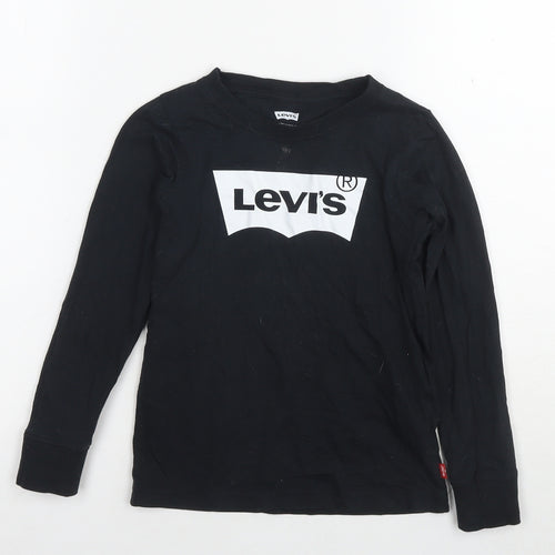 Levi's Boys Black Cotton Basic T-Shirt Size 6-7 Years Round Neck Pullover - Logo