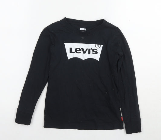 Levi's Boys Black Cotton Basic T-Shirt Size 6-7 Years Round Neck Pullover - Logo