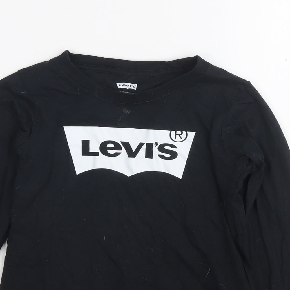 Levi's Boys Black Cotton Basic T-Shirt Size 6-7 Years Round Neck Pullover - Logo