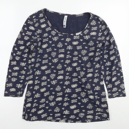 Weird Fish Womens Blue Floral Cotton Basic Blouse Size 12 Roll Neck