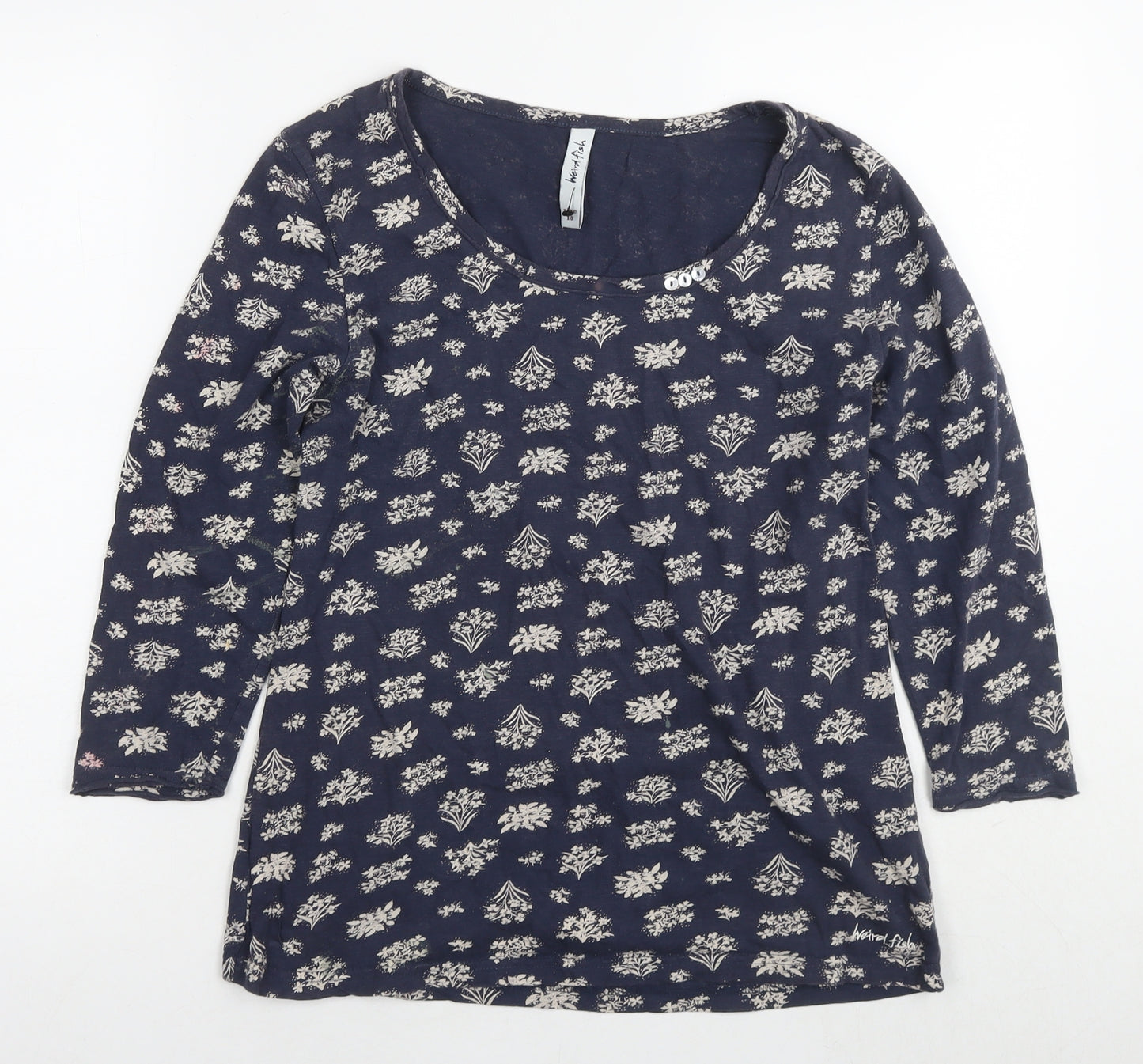 Weird Fish Womens Blue Floral Cotton Basic Blouse Size 12 Roll Neck