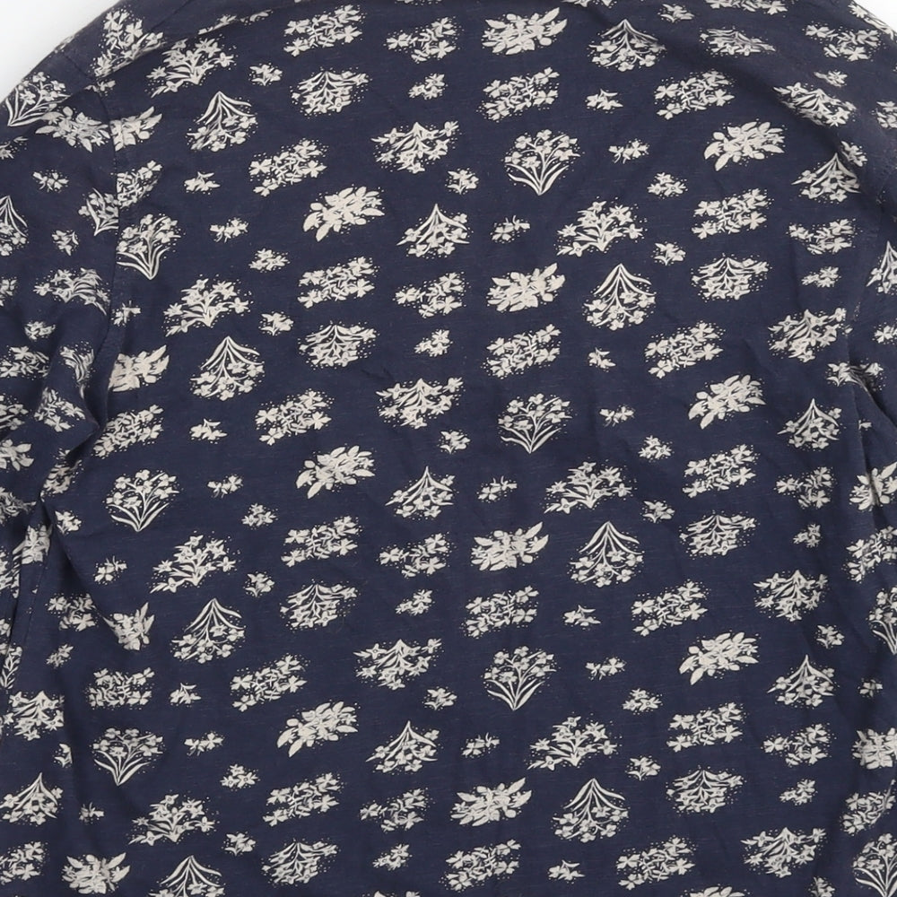 Weird Fish Womens Blue Floral Cotton Basic Blouse Size 12 Roll Neck