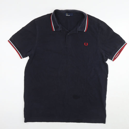 Fred Perry Mens Blue Cotton Polo Size L Collared Pullover